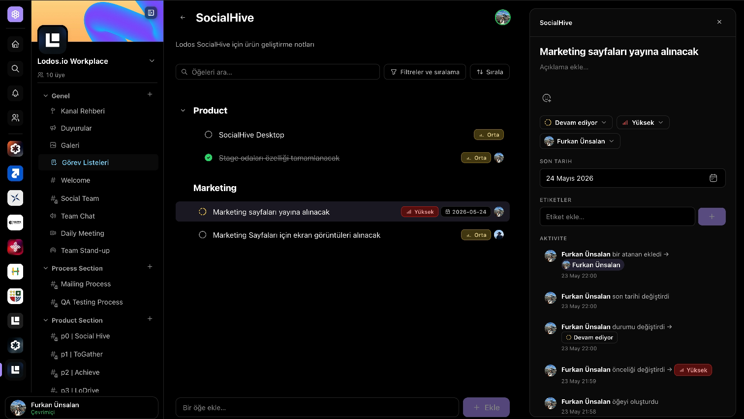 A Huddin channel checklist tracking course assignments