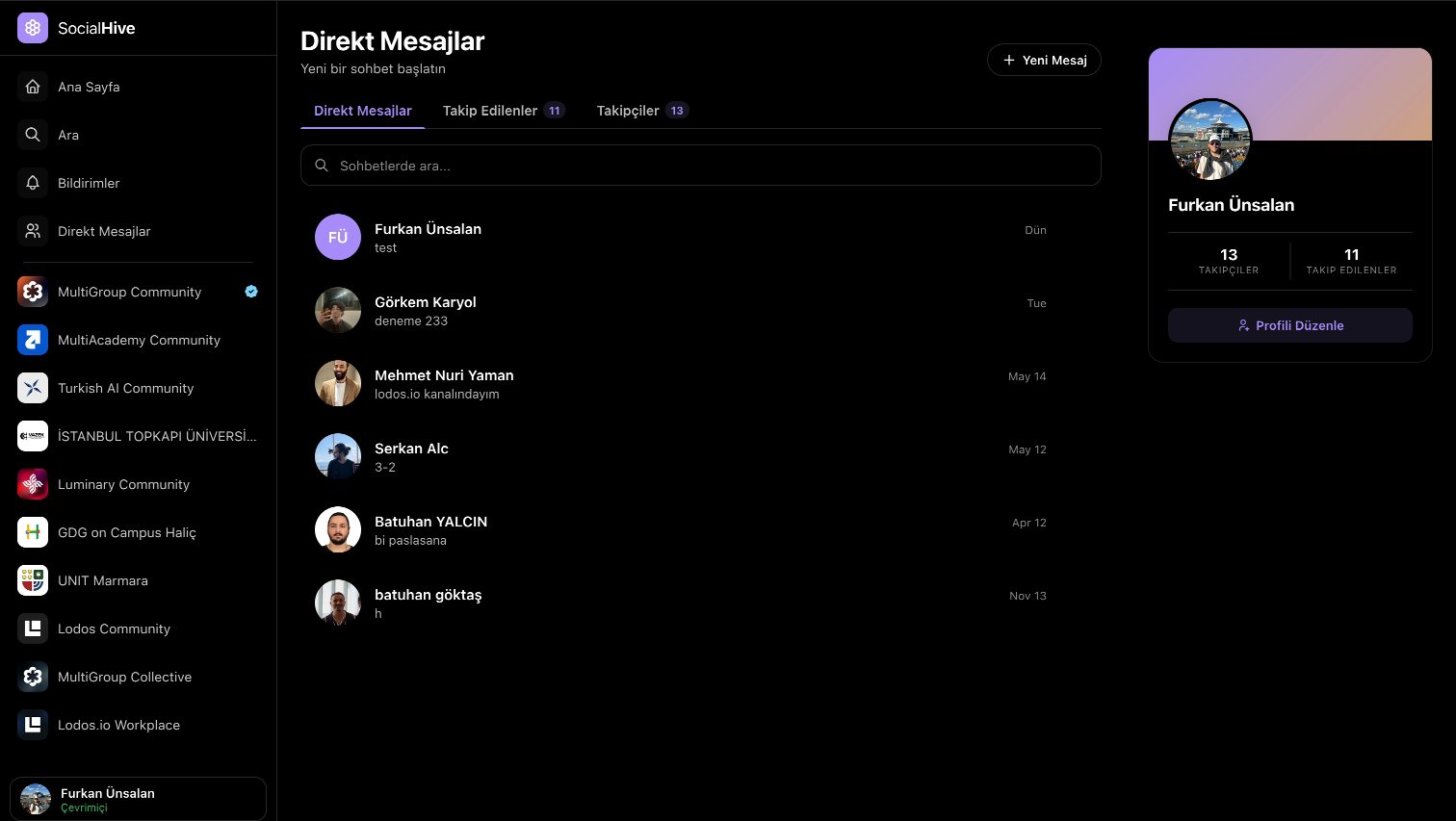 A Huddin DM thread with a call button visible